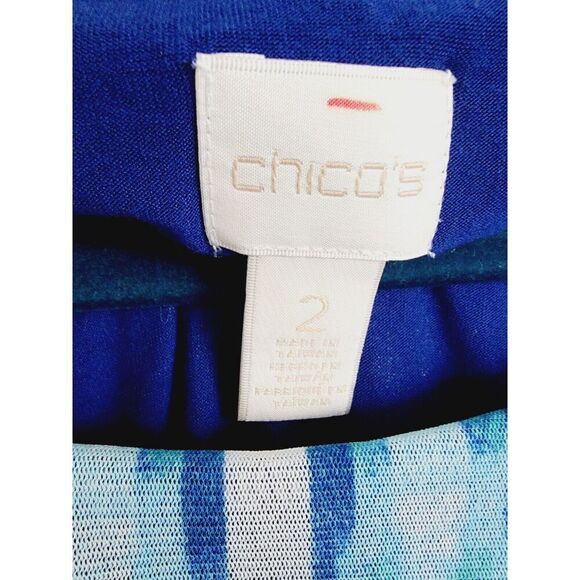 Chico's 2 Blues Vivid Stripe Watercolor Lined Blouse Top SS Boat‎ Neck Large - Picture 3 of 8